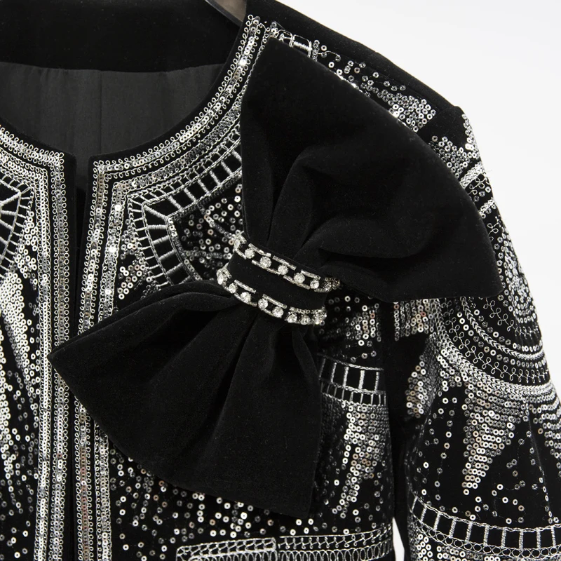 Бархатная куртка с серебристыми стразами роскошный короткий Тренч Модная тонкая