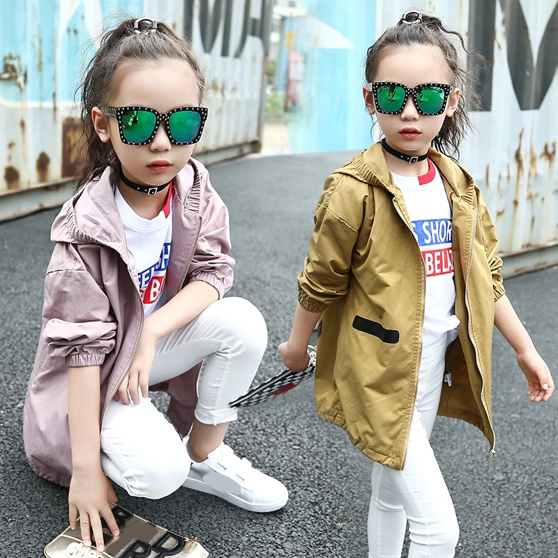 Детский тренч для девочек верхняя одежда детей куртки с капюшоном осенние пальто