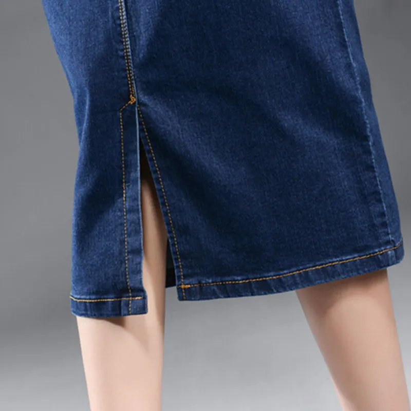 Новая весенняя джинсовая юбка женская модная эластичная с высокой талией