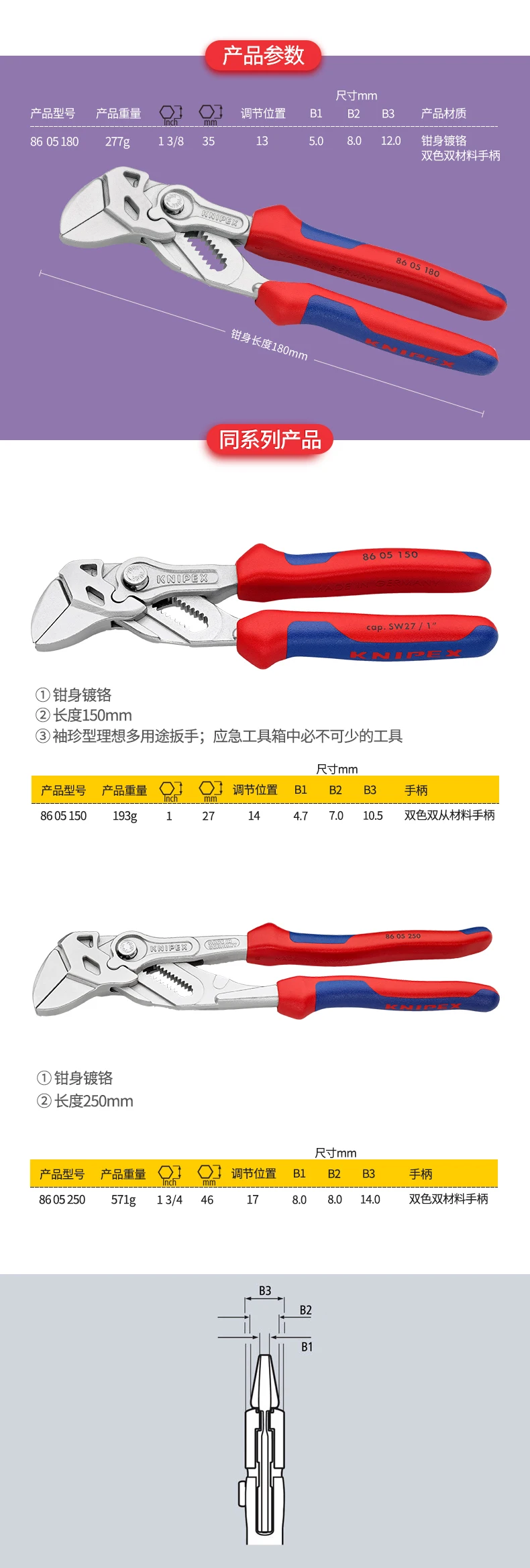KNIPEX 180mm7 дюймовый ключ параллельная куртка многоцелевой 8605180 импортируется из Германии