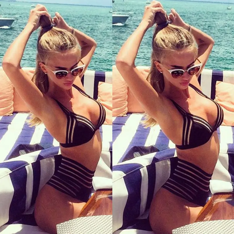 Купальник женский с чашками пуш-ап черный бандажный пикантный купальник