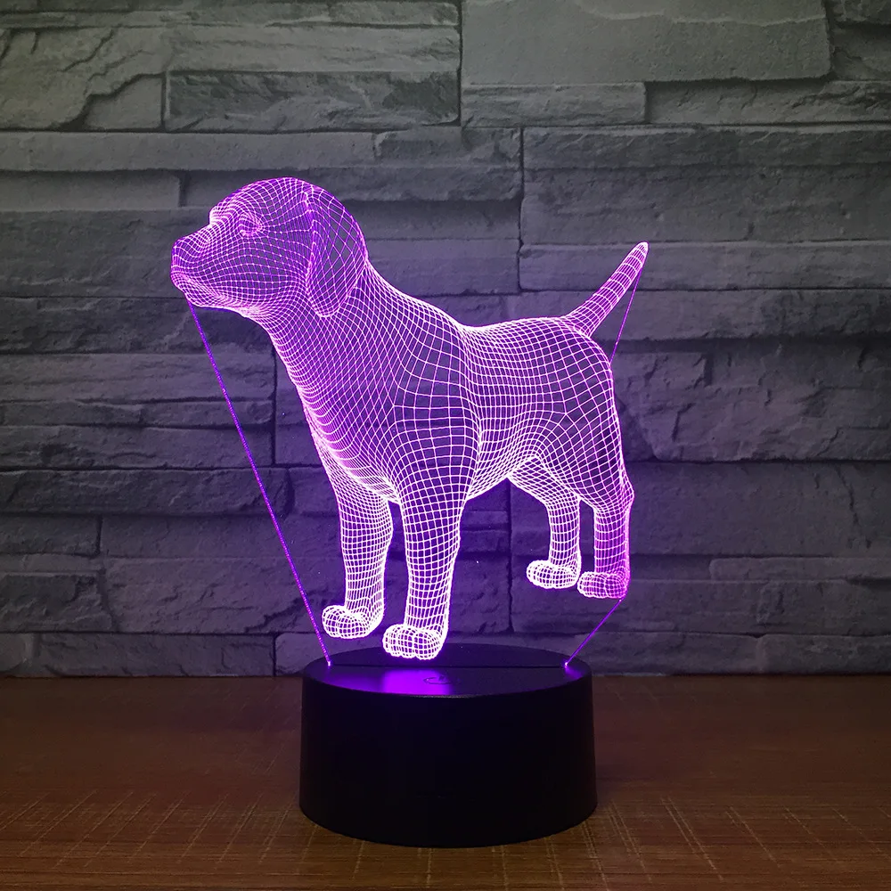 Милая новая собака 3D светодиодный ночник 7 цветов мигающий сенсорный Usb Иллюзия