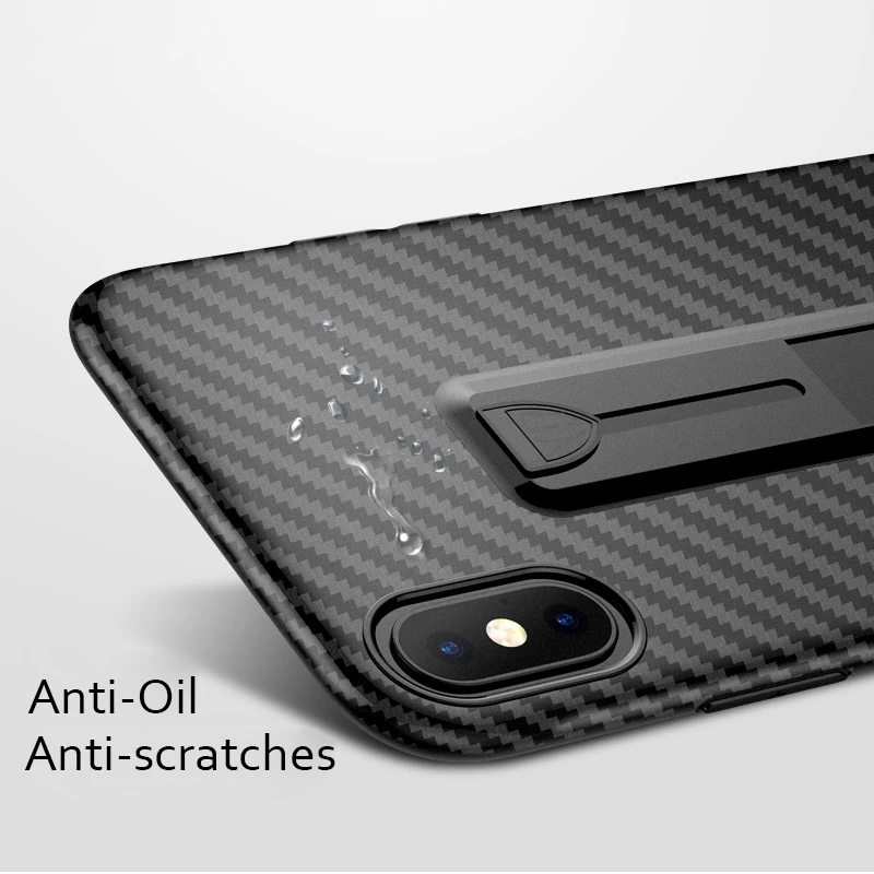 Coque For iPhone Xr XS Max Case Carbon Fiber Ring Stand Slim Shockproof Soft TPU Phone Cover X |