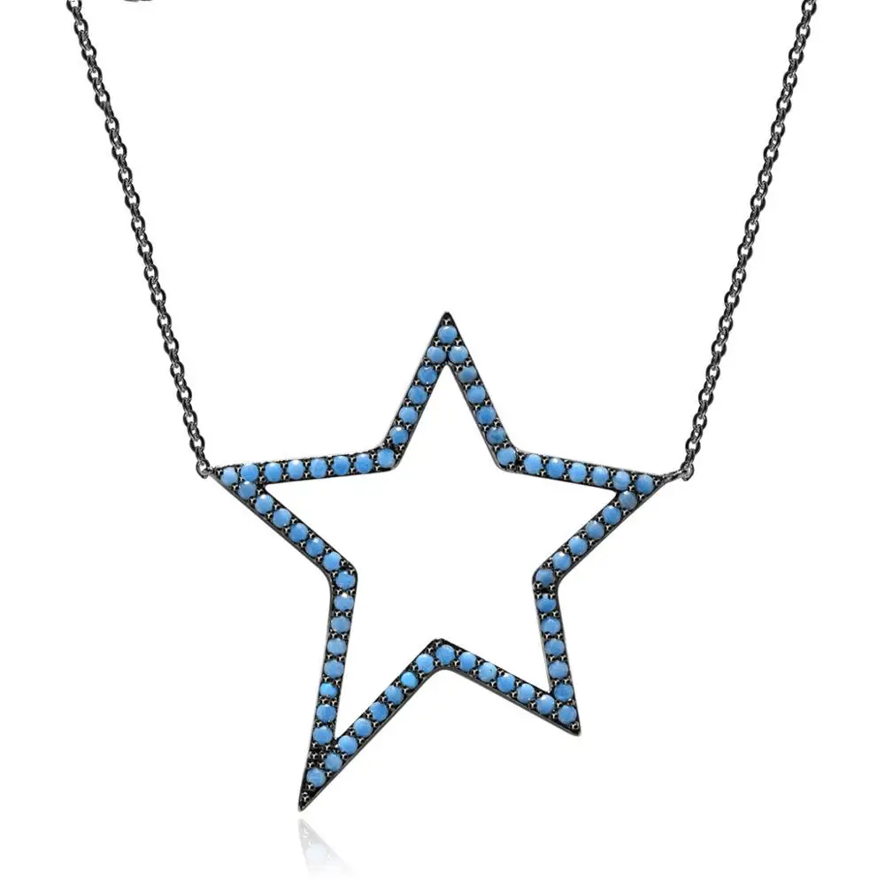 

Elegant Large Blue Star Pendant Necklace Full Mirco Cubic Zircon For Women Wedding Party