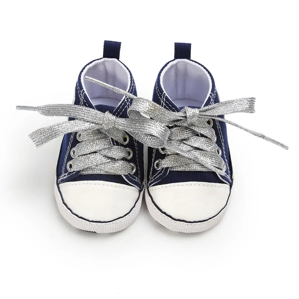 Dark blue silver 25 цветов; обувь для новорожденных; коллекция года; сезон лето; обувь для малышей; парусиновые на мягкой подошве; нескользящая обувь для мальчиков и девочек - Цвет: Dark blue silver