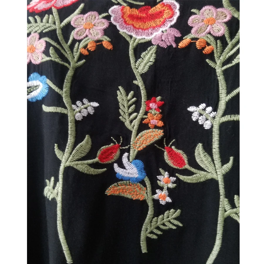 Teelynn Boho черное платье 2018 старинные цветочные Вышивка хлопка с длинным рукавом