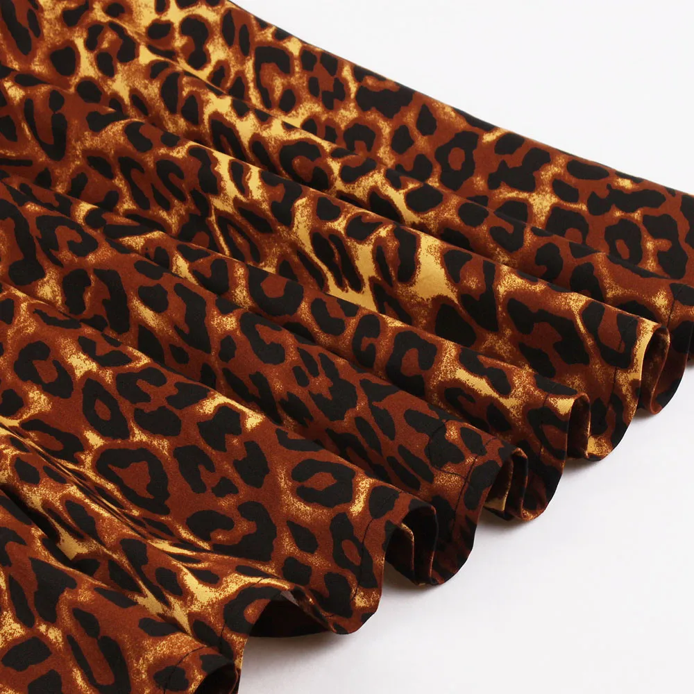 

Women Short Sleeve soft and comfortable Leopard Printing Vintage Evening Party Midi Swing Dress L50/0126