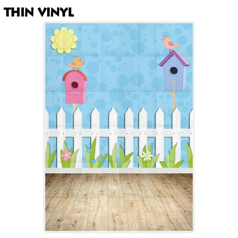 Allenjoy photography background cartoon fence mailbox bird wood baby spring photo studio backdrops photocall camera photophone |