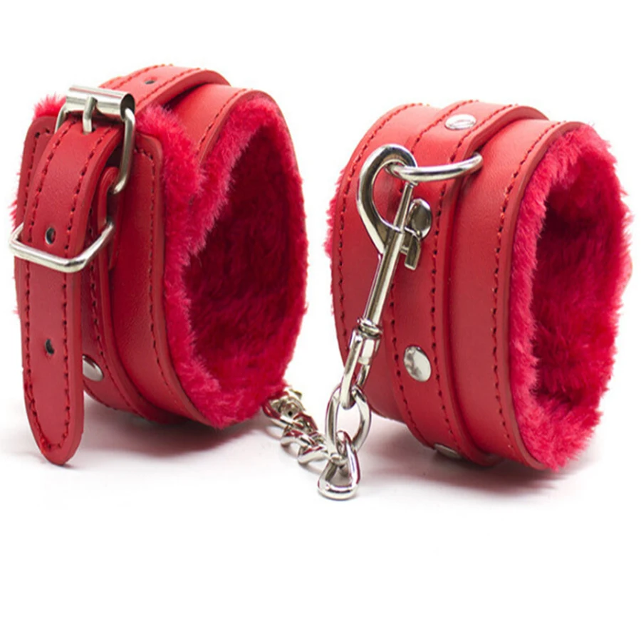 Сексуальные кожаные секс игрушки SM плюшевые наручники для взрослых и пар
