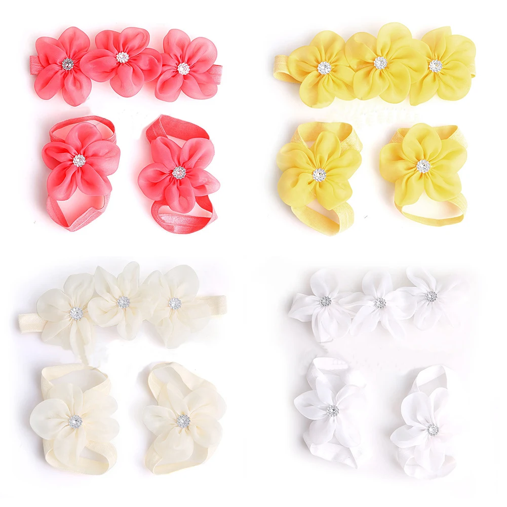 3 Pcs/Set Baby Girl Little Princess Barefoot Rhinestone Foot Flower Headband | Детская одежда и обувь