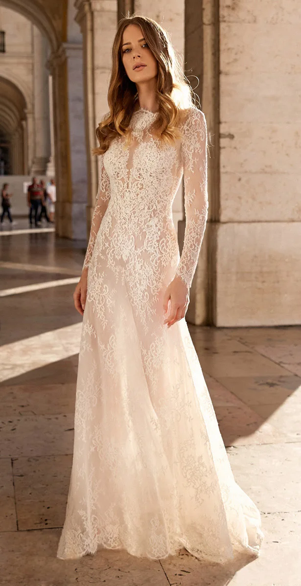 Сексуальное прозрачное кружевное вечернее платье с длинными рукавами Пляжное