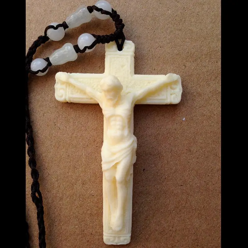 Фото NWN Выберите цвет слоновой кости белые яка гравировка Крест Иисуса ювелирные