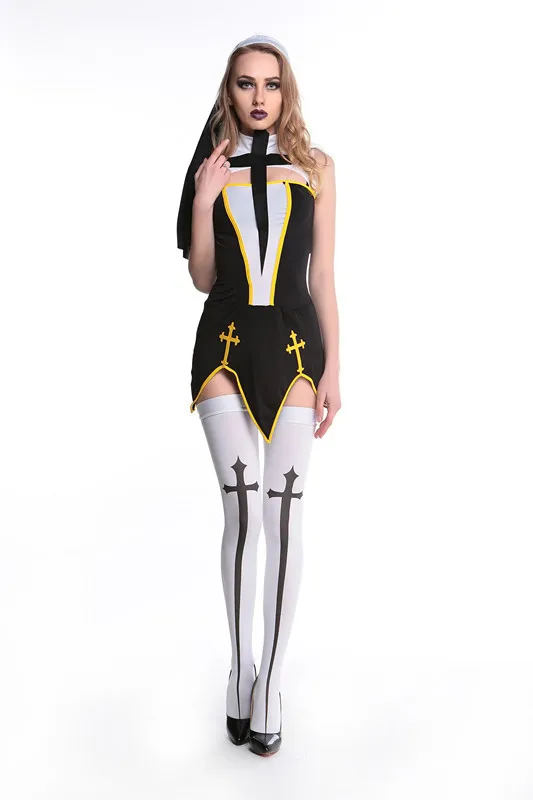 Женский костюм на Хэллоуин сексуальная монахиня сестра Европейский религиозный