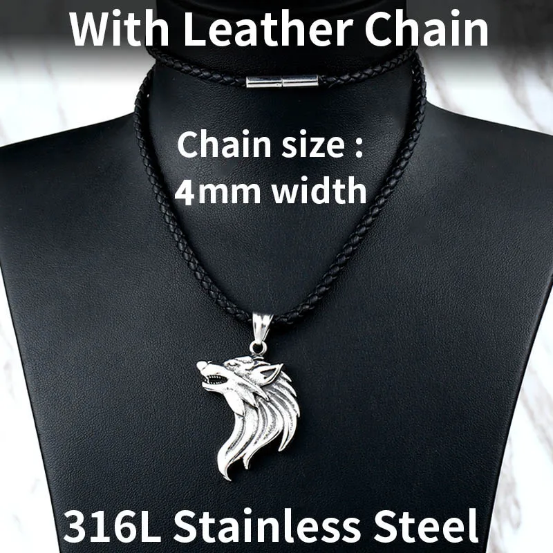 B STYLE Leather rope Beier 316L нержавеющая сталь дропшиппинг горячая Распродажа Викинг-Волк мужское ожерелье Кельт подвеска в виде волчьей головы модное ювелирное изделие LP302 - Окраска металла: B STYLE Leather rope