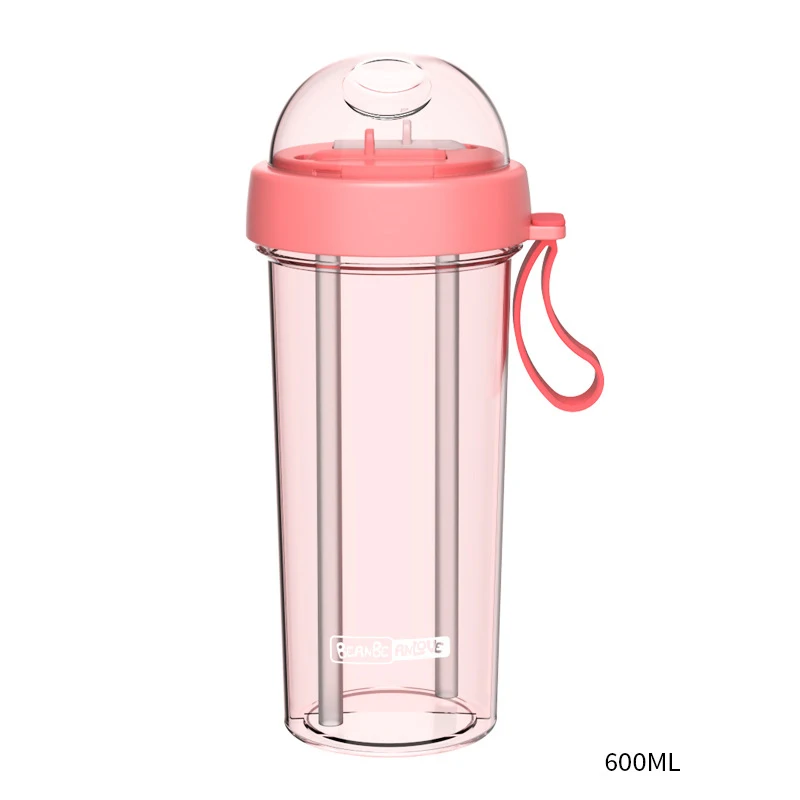 Pink 600ML BAISPO двойная соломенная бутылка для воды, питьевая чашка, герметичная, портативная, для путешествий на открытом воздухе, чайник для бега, походов, бутылка для воды - Цвет: Pink 600ML