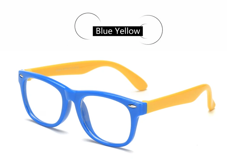 blue yellow Здоровые силиконовые детские прозрачные очки для девочек и мальчиков, очки с гибкой оправой, оправа для детских очков, оптические очки для детей - Цвет оправы: blue yellow