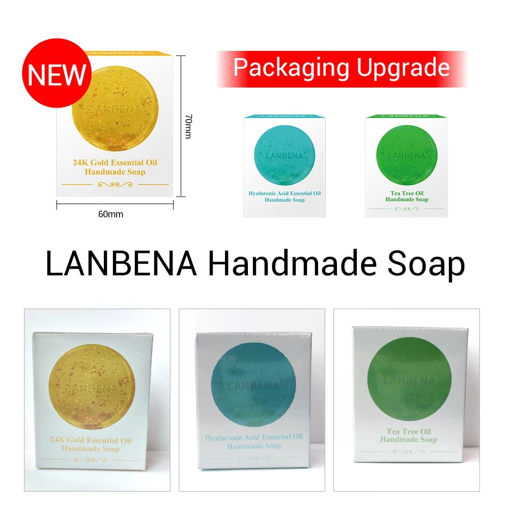 

LANBENA 24K Gold Handmade Soap Hyaluronic Acid Face Cleaning Moisturizing Acne Treatment Repair Whitening Anti-Aning Winkles