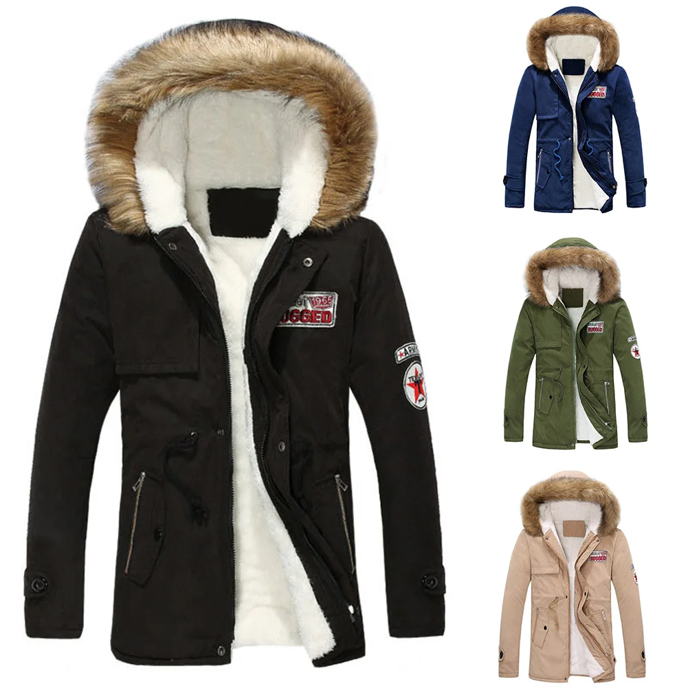 Man Parka Coats Winter Jacket Men Slim Thicken Fur Hooded Outwear Warm Coat Brand Clothing Casual Mens Veste Homme Top 1010 | Мужская
