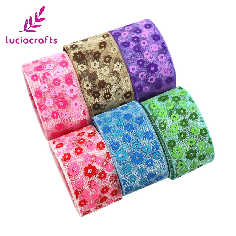 Lucia crafts 5 лет/6 лет 25 мм цветочный принт органза кружевные ленты сделай сам отделка