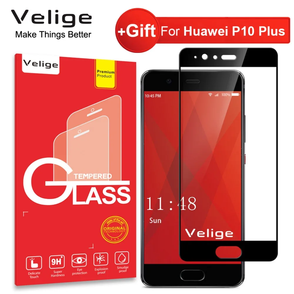 Velige полное покрытие закаленное стекло для Huawei P10 Plus P10Plus P 10 защита экрана