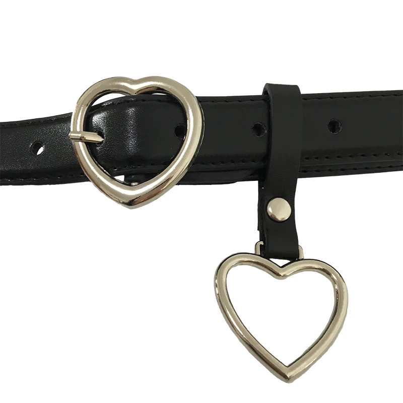 Heart Pin Buckle black belts female male PU leather belt for women men with heart ring cute high quality fashion 2018 | Аксессуары для