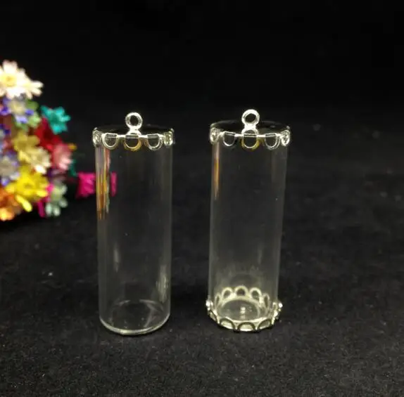 20pcs 40*15mm one side open tube jars glass globe findings lace tray glass bottle vail pandent fashion necklace glass dome vase