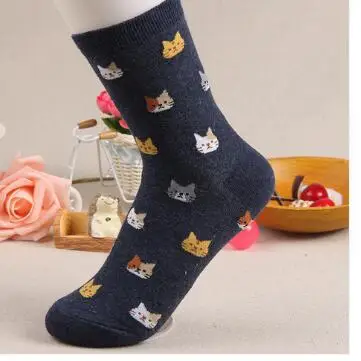 Dark Blue Новые японские корейские милые носки для женщин, высокое качество, животное, мультяшная кошка, милые носки хлопковые для девочек, 1 пара - Цвет: Dark Blue