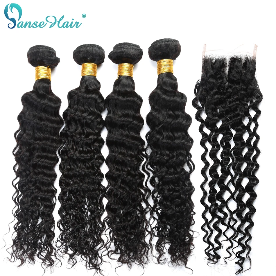 Глубоко вьющиеся синтетические волосы 4 шт. бразильские человеческие Реми