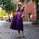 2016 Осенняя модная фиолетовая атласная юбка с невидимыми боковыми карманами чайная длина плиссированная длинная трапециевидная макси юбка с завышенной талией для женщин