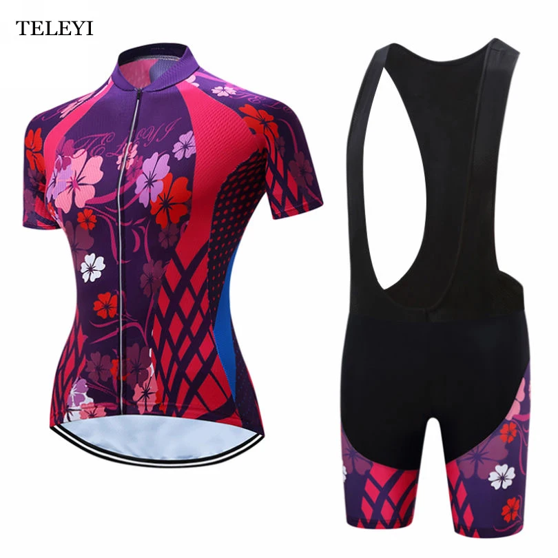 Женский спортивный костюм TELEYI Team Ropa Ciclismo майка с цветочным принтом + шорты