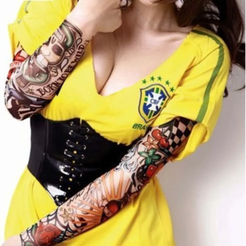 Поддельные татуировки с рукавом сексуальные цветочные черепом флэш тату