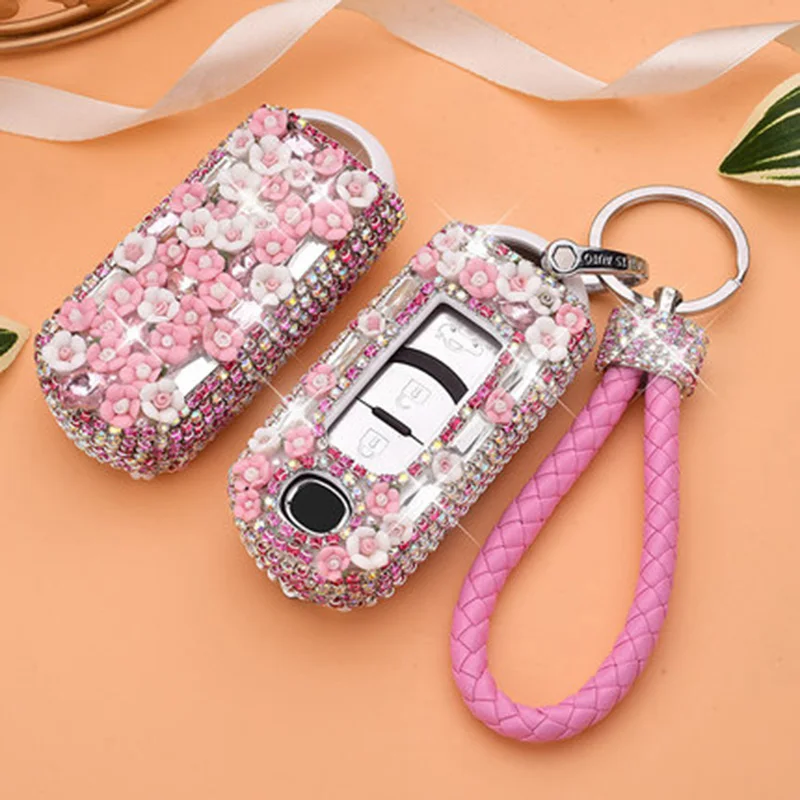 Pink rope Автомобильный ключ чехол для ключей ключ с бриллиантами протектор для Mazda 2 3 6 Atenza Axela CX-5 CX5 CX 5 CX-7 CX-9 2 3 кнопки - Название цвета: Pink rope