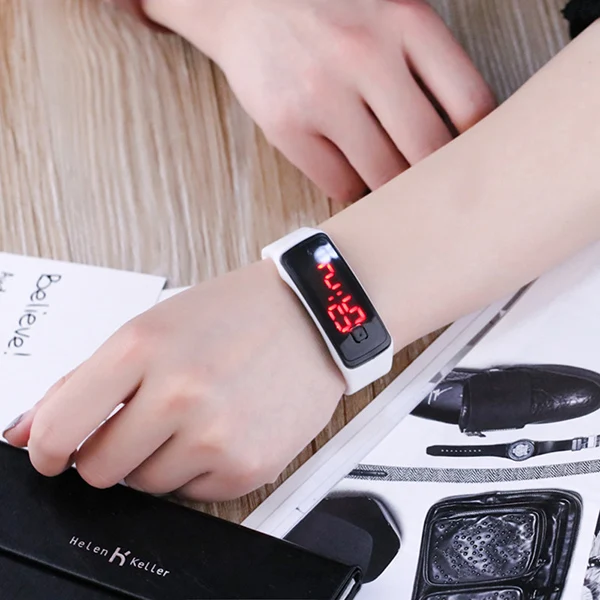 JOYROX модный светодиодный дисплей цифровые спортивные часы горячая силиконовый ремешок детские наручные часы для девочек и мальчиков детские часы карамельного цвета - Цвет: White