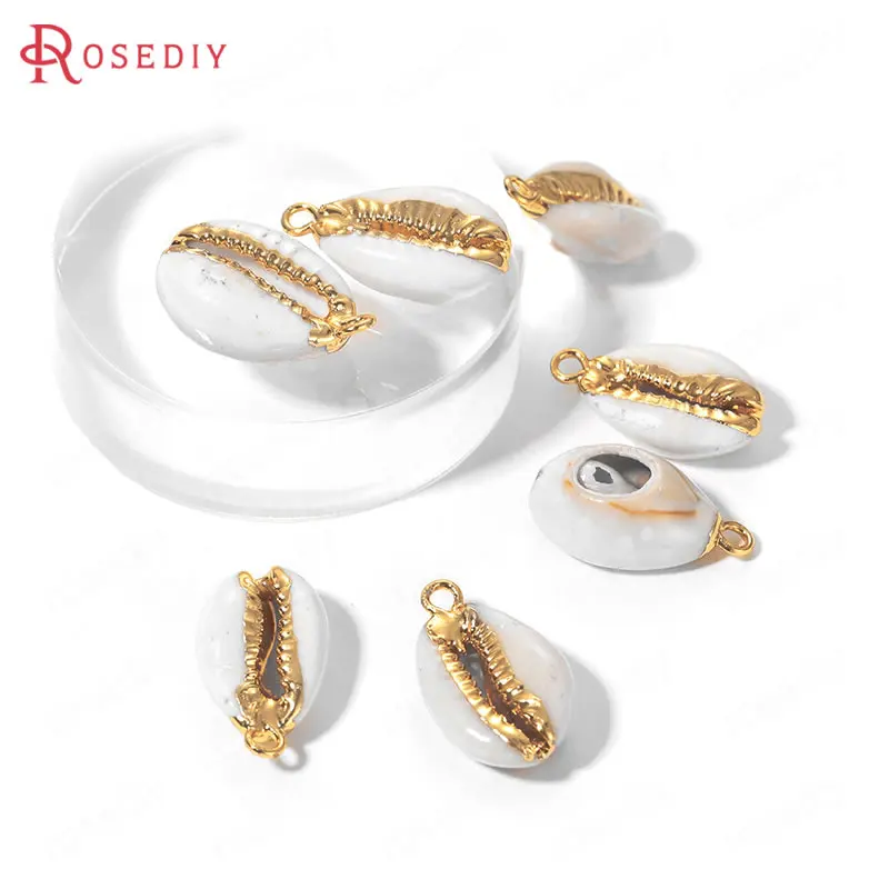 

(35828)6PCS 12x23MM 24K Gold Color Brass and Natral Shell 2 Holes Charms Pendants High Quality Diy Jewelry Findings Accessories
