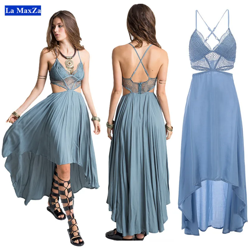 Женское пляжное платье с открытой спиной длинное шифоновое макси глубоким v