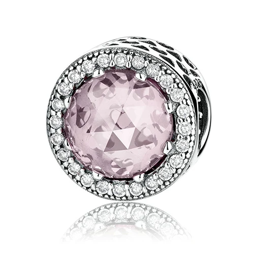PY1035D BELAWANG 925 пробы Серебряный Розовый кристалл шармы Бусины Fit Pandora браслет кулон для женщин Оригинальные Ювелирные изделия Аксессуары - Цвет: PY1035D