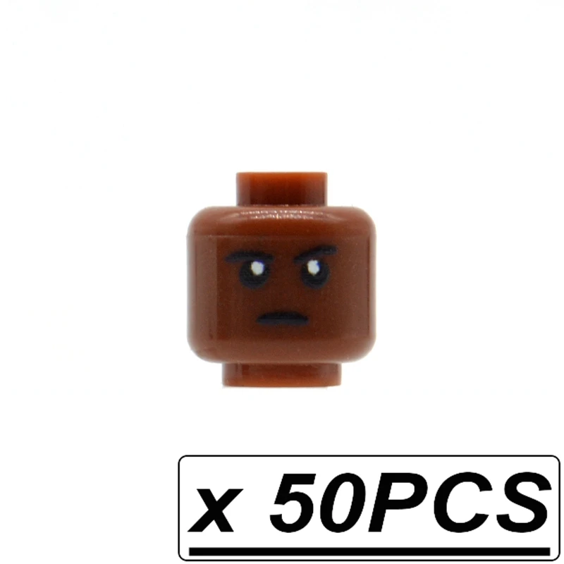 50pcs brown heads 50 шт./лот, мини-головки, с принтом, для лица, для MOC, цвет лица, блоки, Строительные кирпичи, игрушки для детей - Цвет: 50pcs brown heads