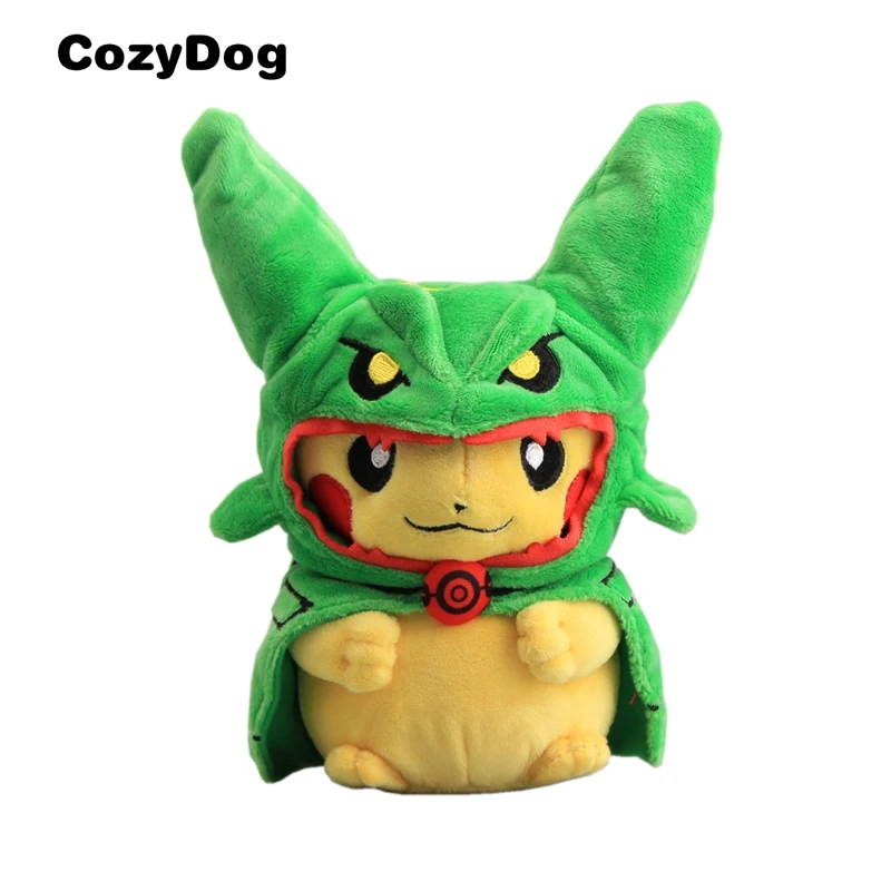 Костюм Пикачу пончо плюшевые куклы мягкие животные Мега Хо-о Lugia Lucario Rowlet Victini Rayquaza игрушки для детей Подарки - Цвет: Mega Rayquaza B 8 in