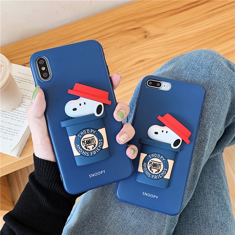 WTSZKL cartoon cute three-dimensional dog Snoopy pattern phone case for iphone X XS XR MAX 6 7 8 6s PLUS silicone back cover |