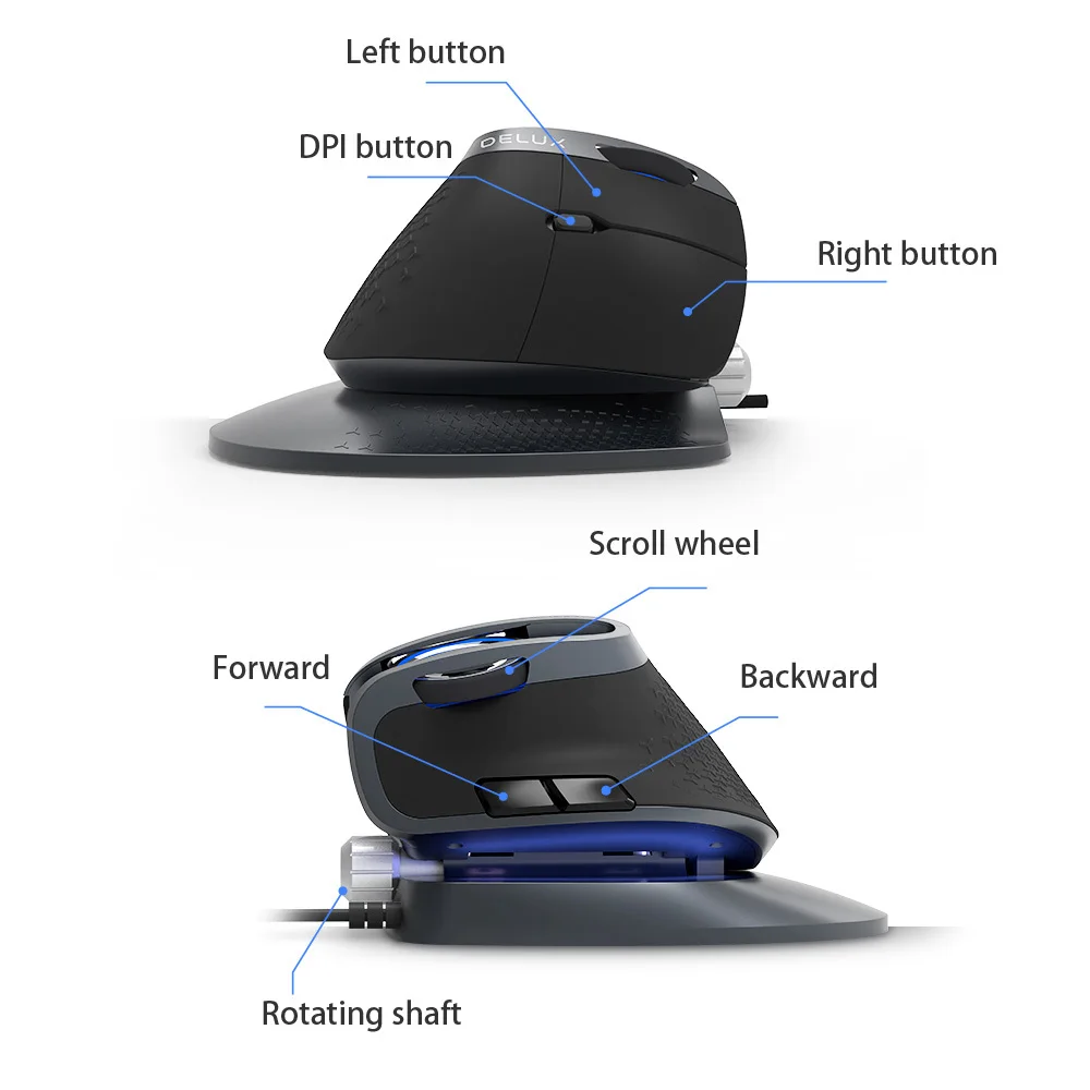 Delux M618X Vertical Mouse 4000DPI Optical RGB Mause Backlit Ergonomic Design Gaming Mice 6D Office PC For Laptop Gamer | Компьютеры и