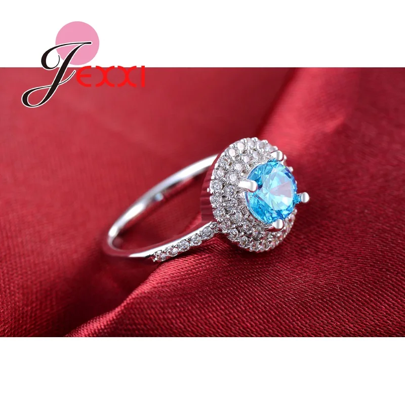 Elegant 925 Sterling Silver Proposal Rings For Women Wedding Band Jewelry Blue CZ Crystal Engagement Finger Ring New | Украшения и