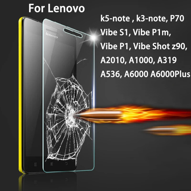 Закаленное стекло 9h для lenovo vibe shot z90 S1 P1 P1m K5Note K3note A319 A536 A2010 A1000 A6000 плюс P70 K3 Экран