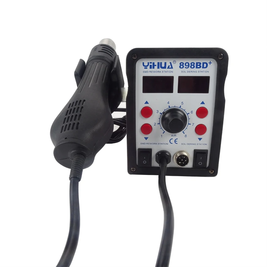 Паяльная станция 2 в 1 пистолет горячего воздуха + паяльник SMD паяльная 898BD +|station