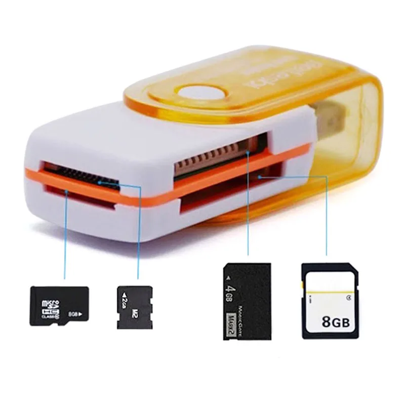 Мини Все в одном для USB 2 0 считыватель смарт карт SD/MMC/TF/Micro MS M2 кардридер 4 слота