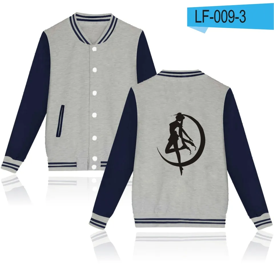 Gray and Navy blue Зимнее женское пальто Сейлор Мун бейсбольная куртка с капюшоном для мужчин и женщин хип-хоп Уличная одежда куртка-бомбер на пуговицах casaco 4xl - Цвет: Gray and Navy blue