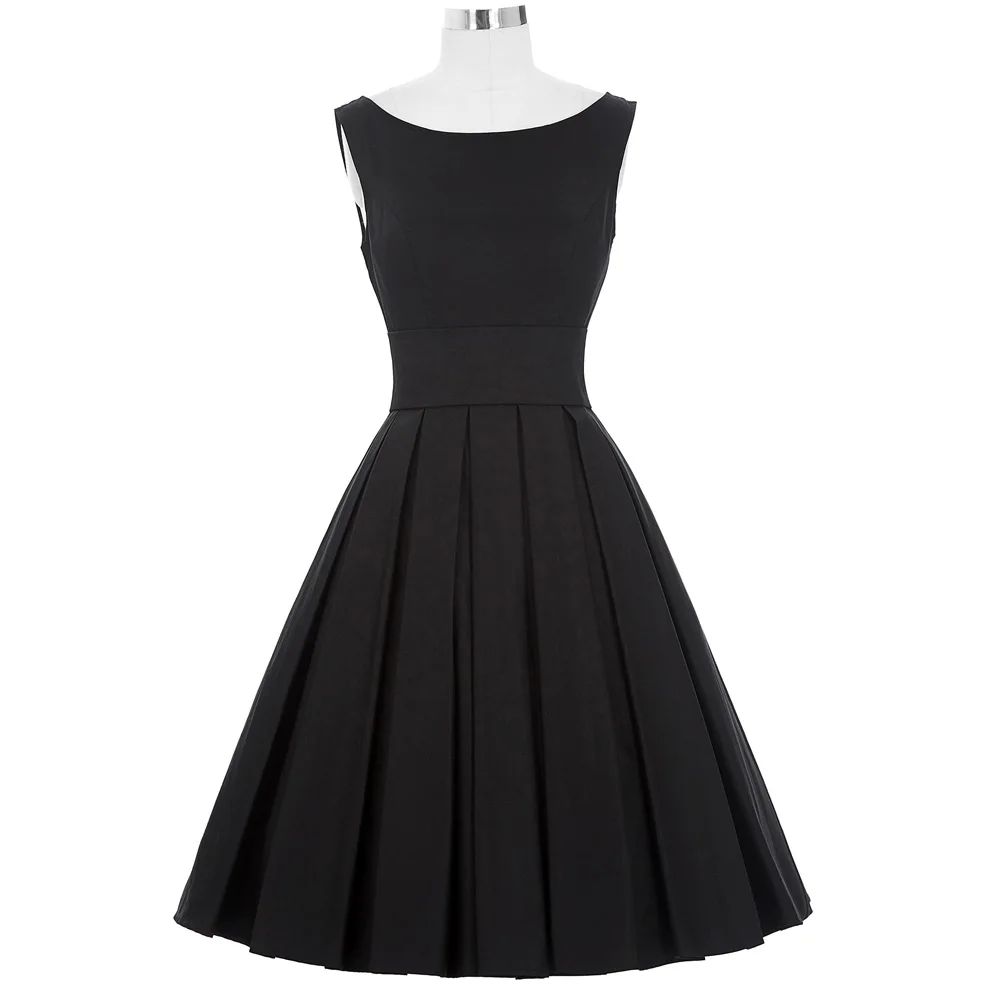 Женское плиссированное платье в стиле ретро без рукавов с круглым вырезом |