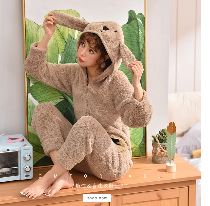 

cute woman winter warm onesies khaki jumpsuits