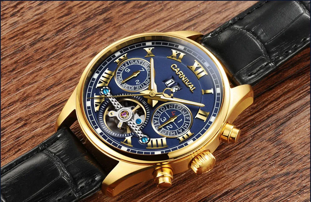 Carnival Tourbillon автоматические часы для мужчин Роскошные Золотые механические часы сапфировое стекло 30 м водонепроницаемые мужские часы reloj hombre