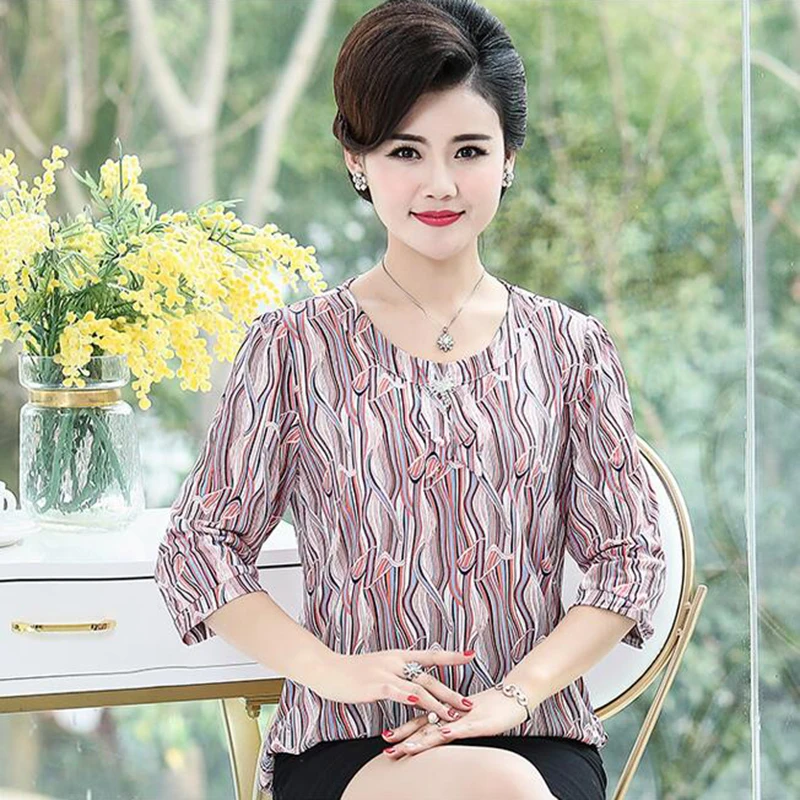 Летняя женская футболка для женщин среднего возраста шифоновая рубашка матерей