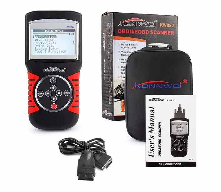 Автомобильный сканер ошибок KW820 OBDII EOBD диагностический инструмент для считывания